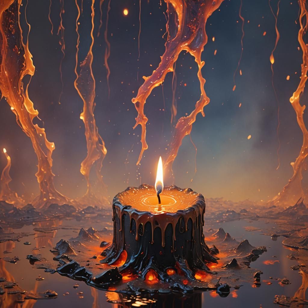 Surreal Burning Candle in Warm Light