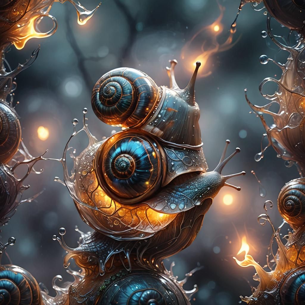 Magical Glowing Flame Snail in Surreal Landscape