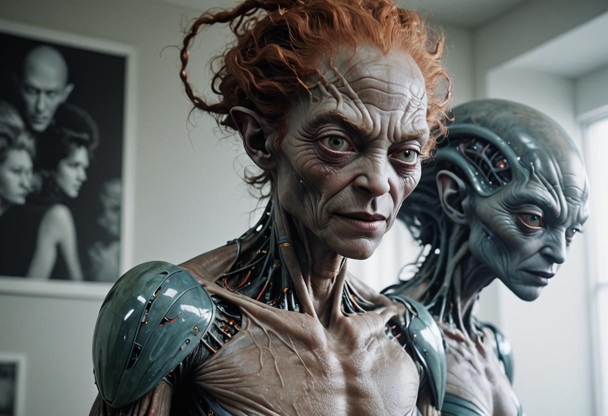 Smiling Aliens at a Futuristic Party in Hyperrealism