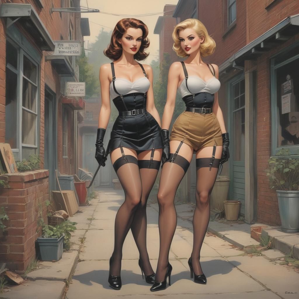 1950s Laneway Scene: Comic Book Art Style