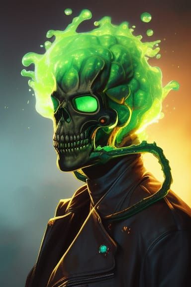 Fiery Cabbage Skull Portrait in Art Nouveau Style