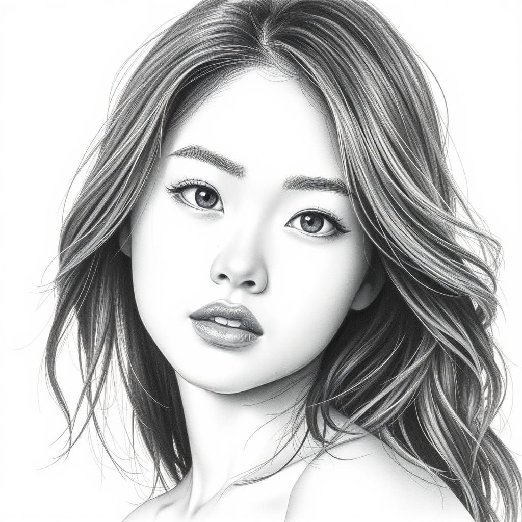 Realistic Pencil Drawing of a Beautiful Asian Girl