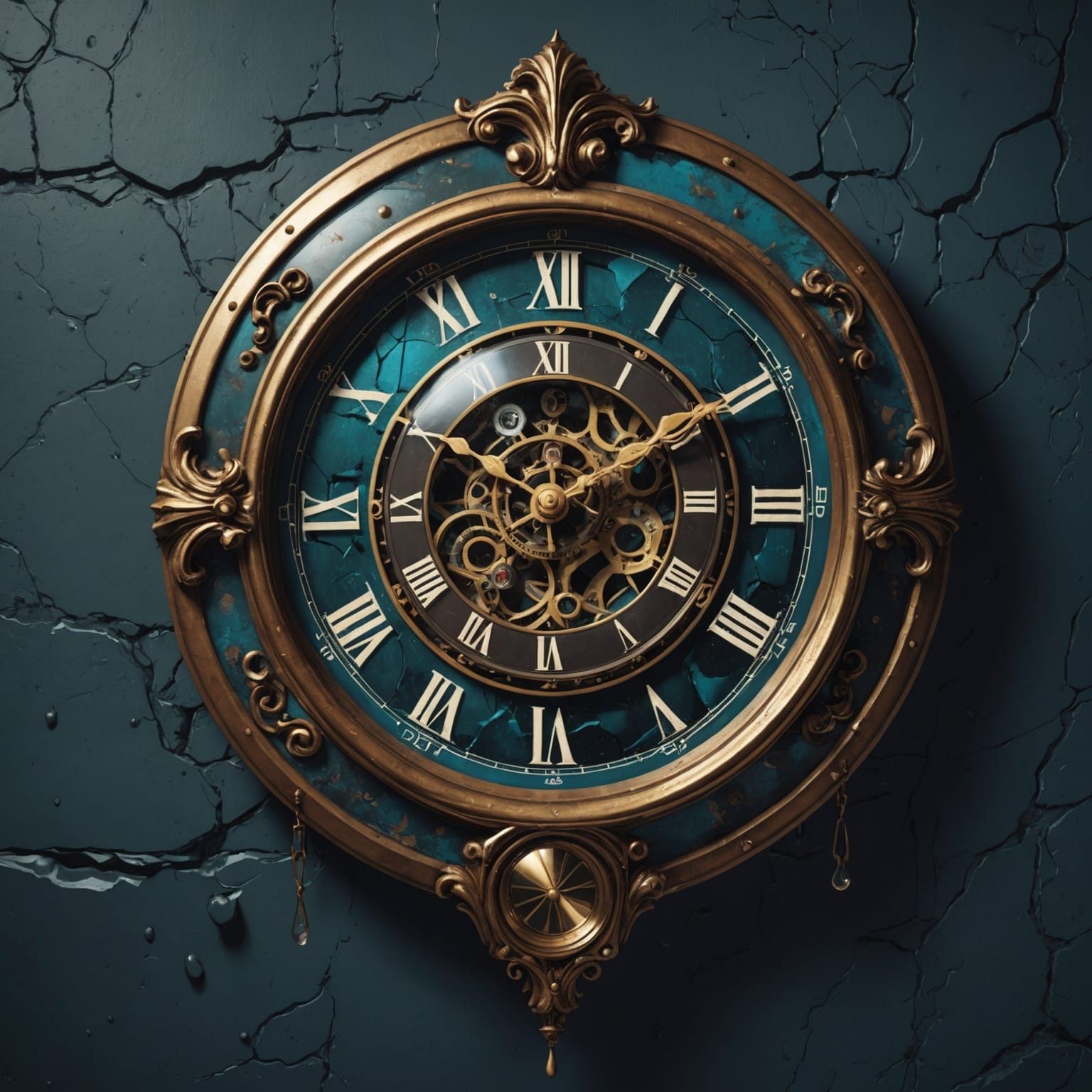 Melting Clock with Distorted Time in Digital Painting