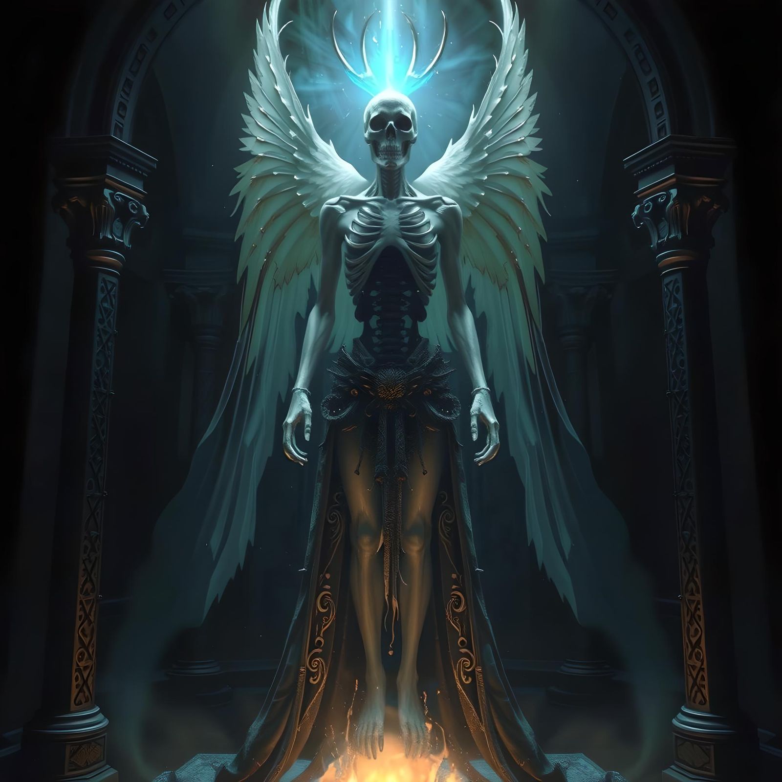 Eldritch Man and Bone Display in Mystical Chamber