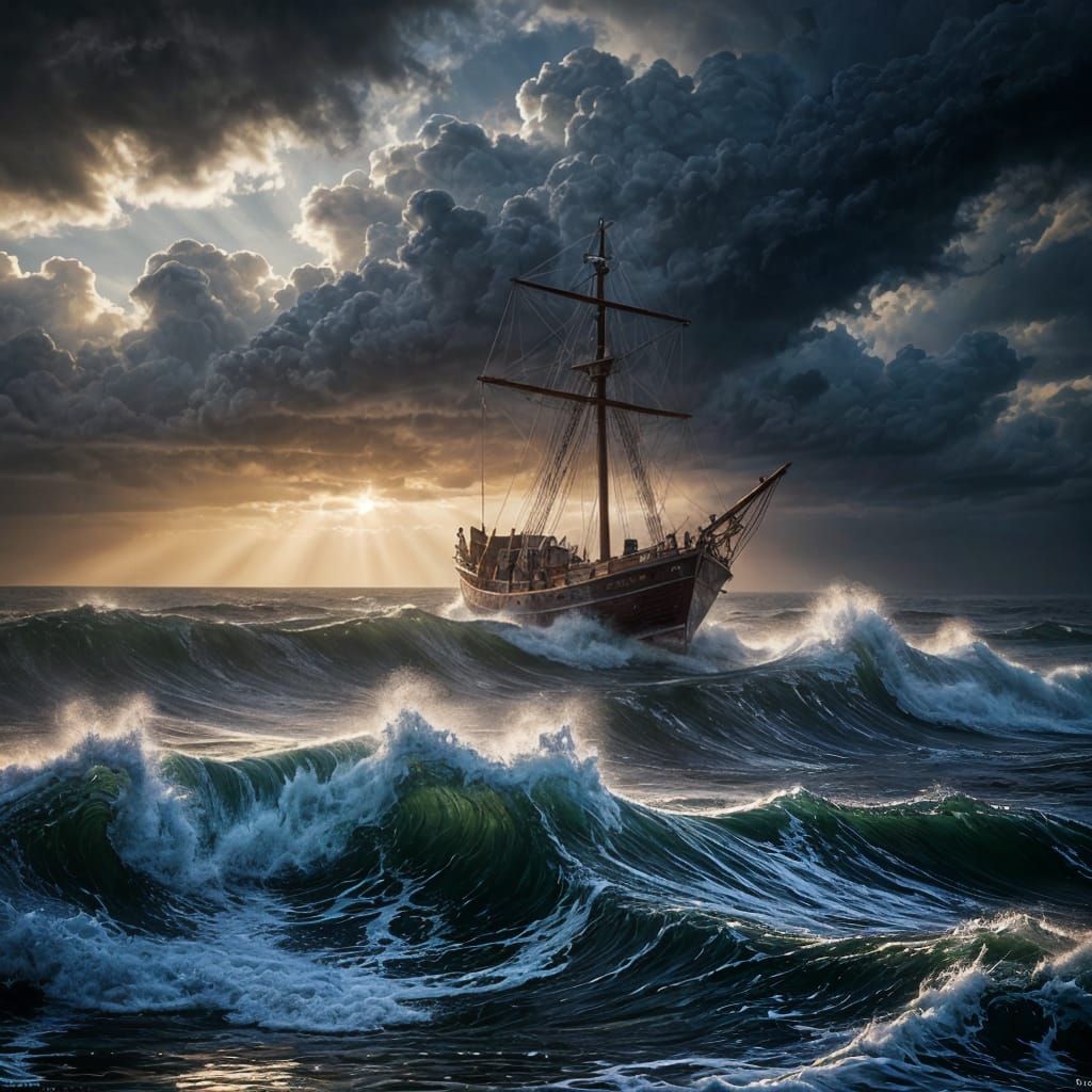 Jesus Walks Calmly in Turbulent Sea of Galilee