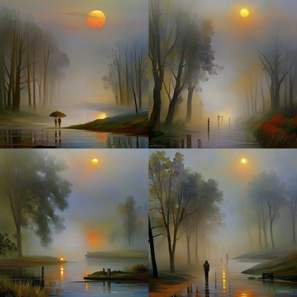 Eerie Sunlit Landscape Painting in Impasto Style