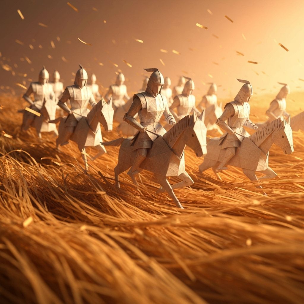 Origami Cavalry Galloping Through Wheat Field