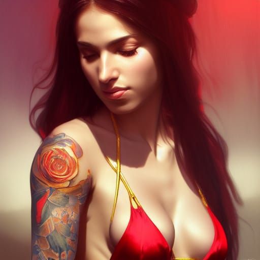 Persian Tattoo Woman Portrait in Red Light