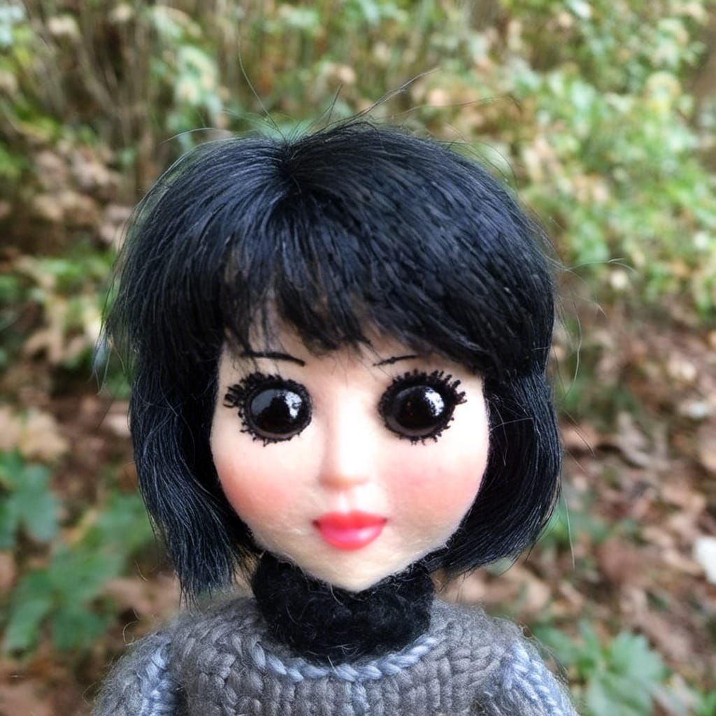 Wool and Thread Barbie Doll Puppet Portrait