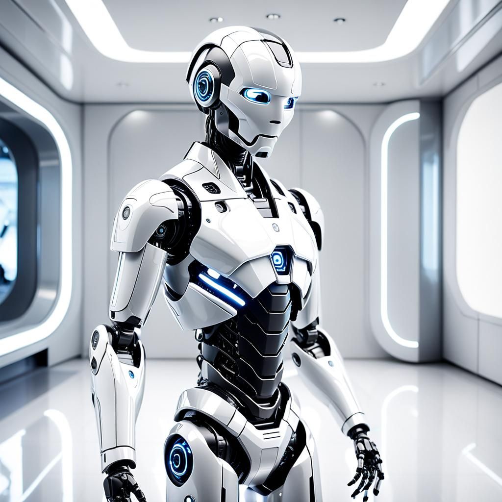 Futuristic Robot in High-Tech Environment: 8K Digital Art