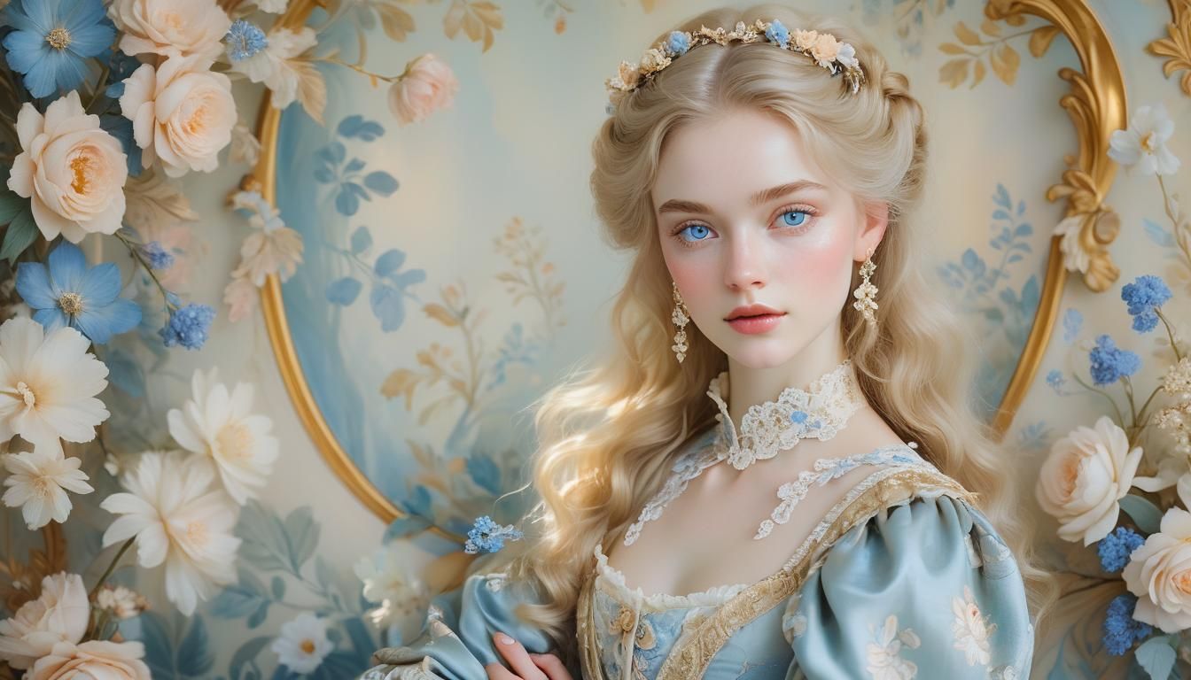 Elegant Rococo Portrait of a Girl with Blue Eyes