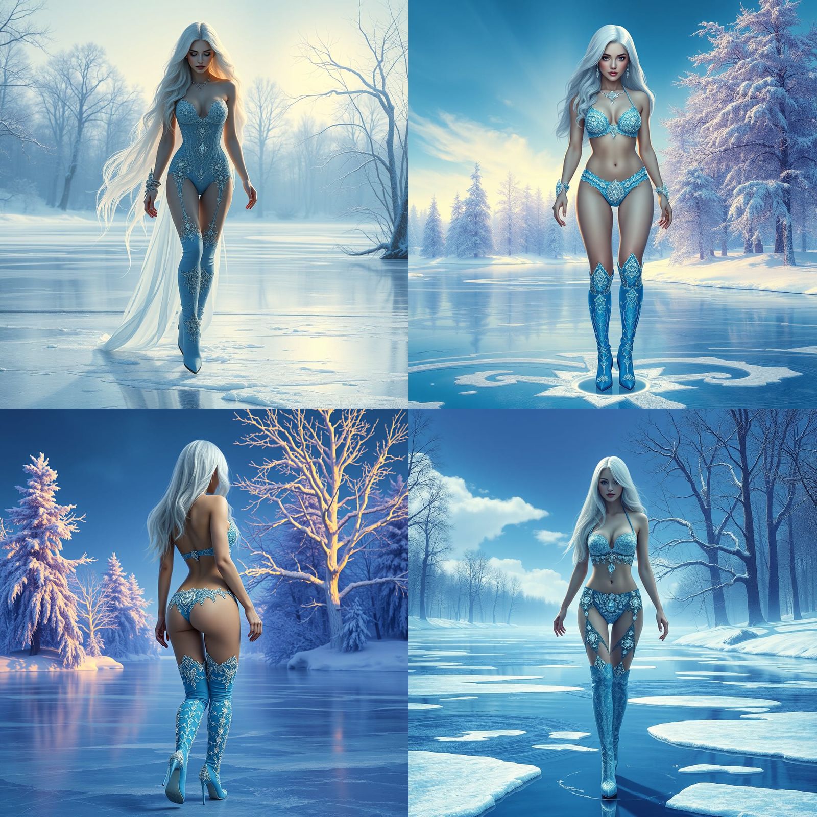 Icy Beauty on Frozen Lake, Dark Fantasy Art