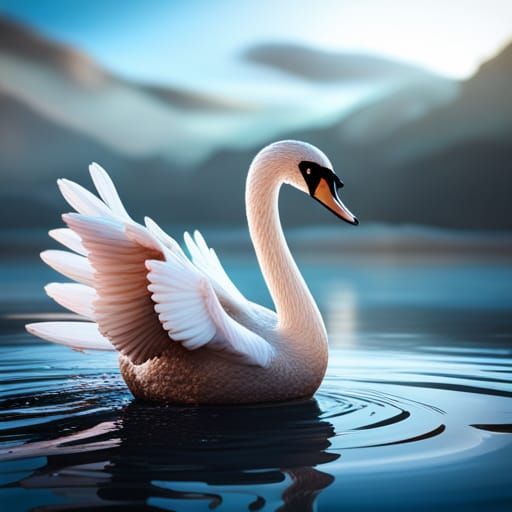 Blown Glass Swan on a Lake: Detailed Digital Art