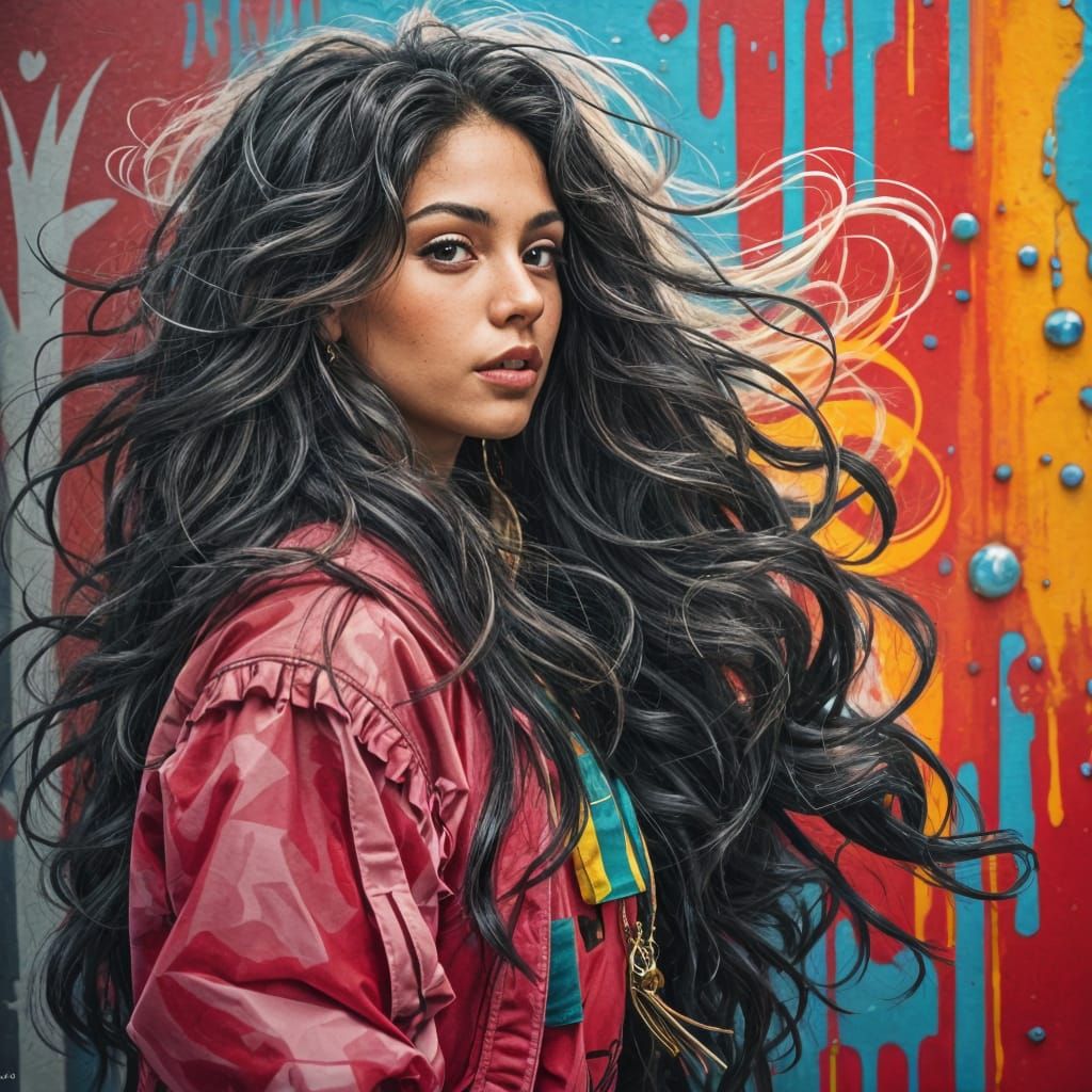 Vibrant Hispanic Girl with Wavy Hair