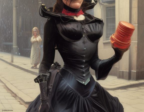 Victorian Catwoman Begs in London, Digital Art