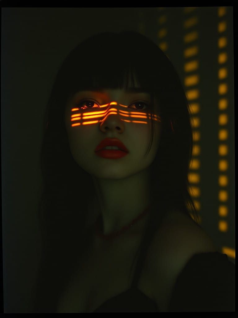 Ethereal Neo-Noir Portrait in Minimalist Film Grain