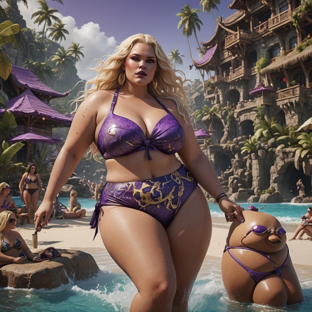 Blonde BBW with Purple Lipstick in Detailed Matte Painting