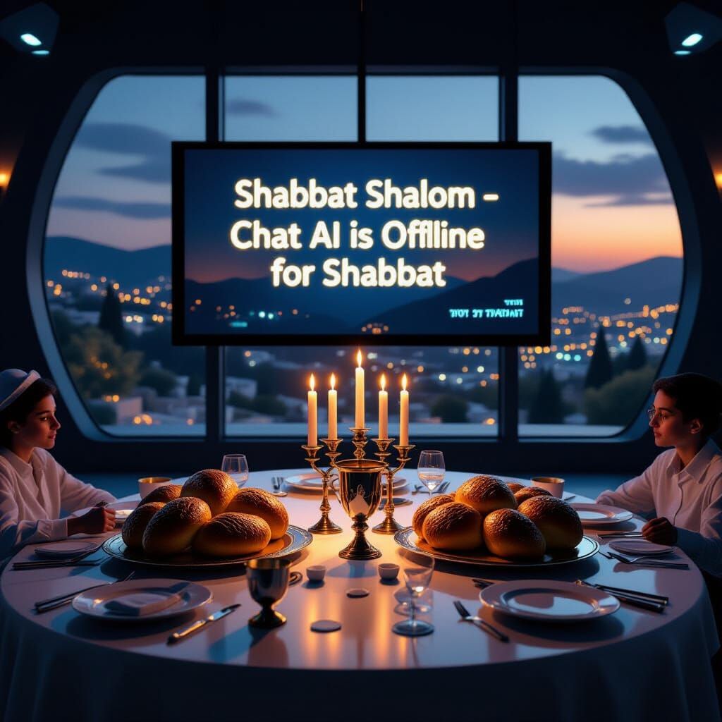 Futuristic AI Control Room Transformed into Shabbat Setting