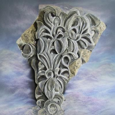 Ornate Gray Stone Romanesque Wall Relief