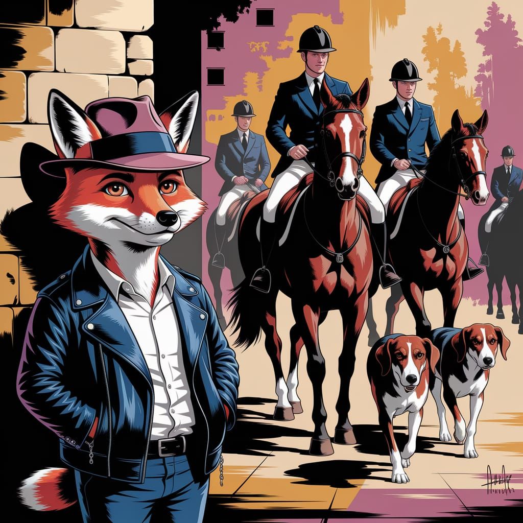Gangster Fox Caricature in Urban Setting