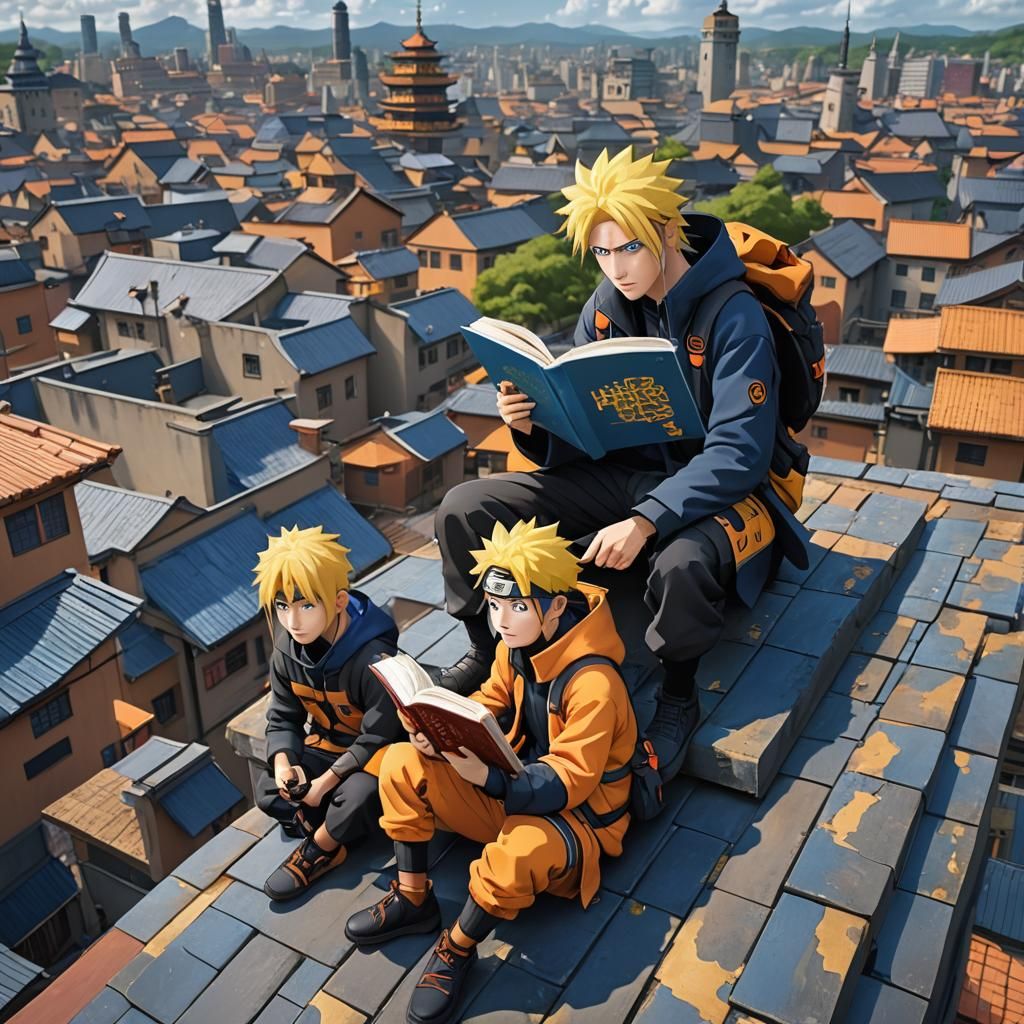 Naruto and Hinata Reading on a Rooftop