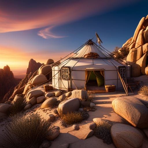 Secluded Yurt on Cliff in Joshua Tree: Matte Painting