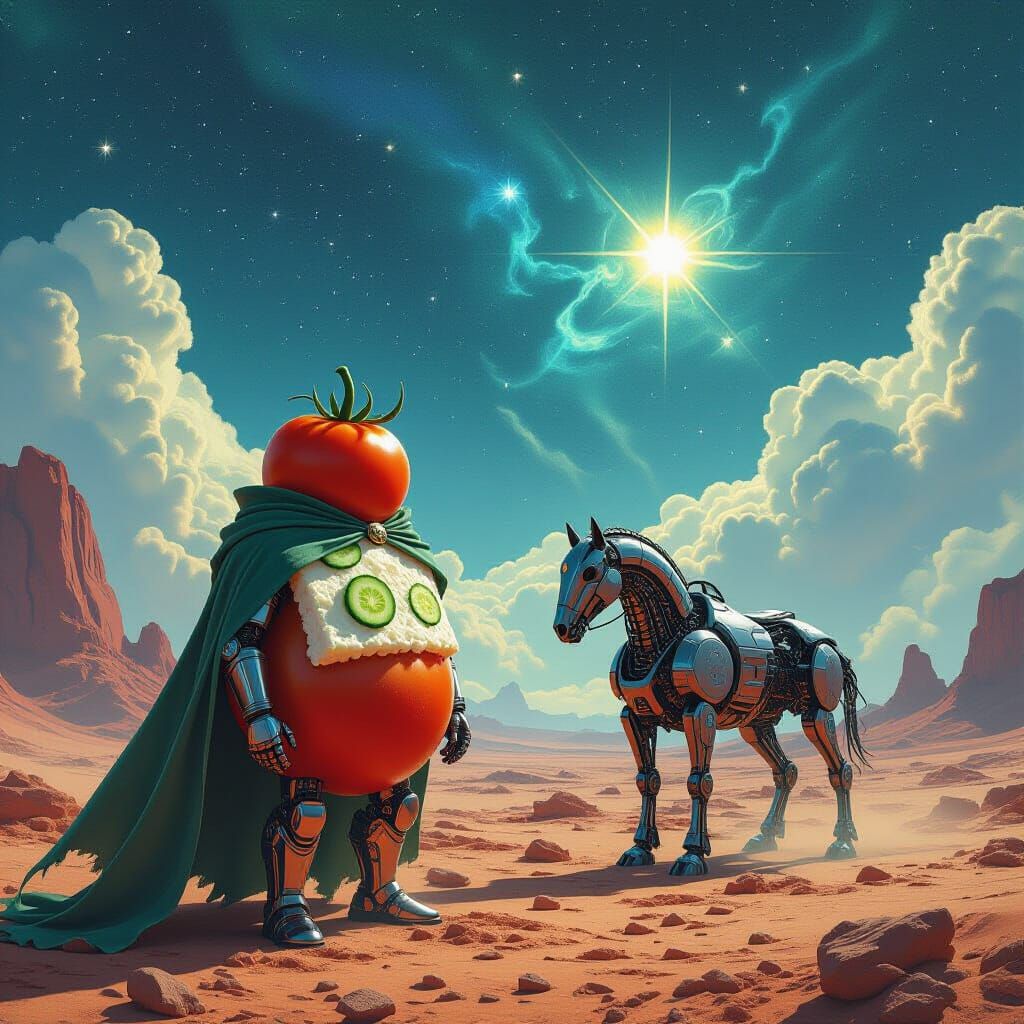 Armored Tomato on Alien Planet in Photorealistic Style