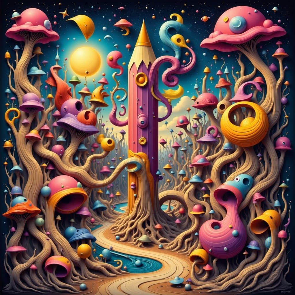 Magical Pencil with Monolithic Curves in Vibrant Style