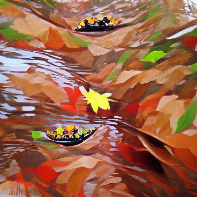 Canoeing Through Creek: Acrylic Autumn Leaves Art
