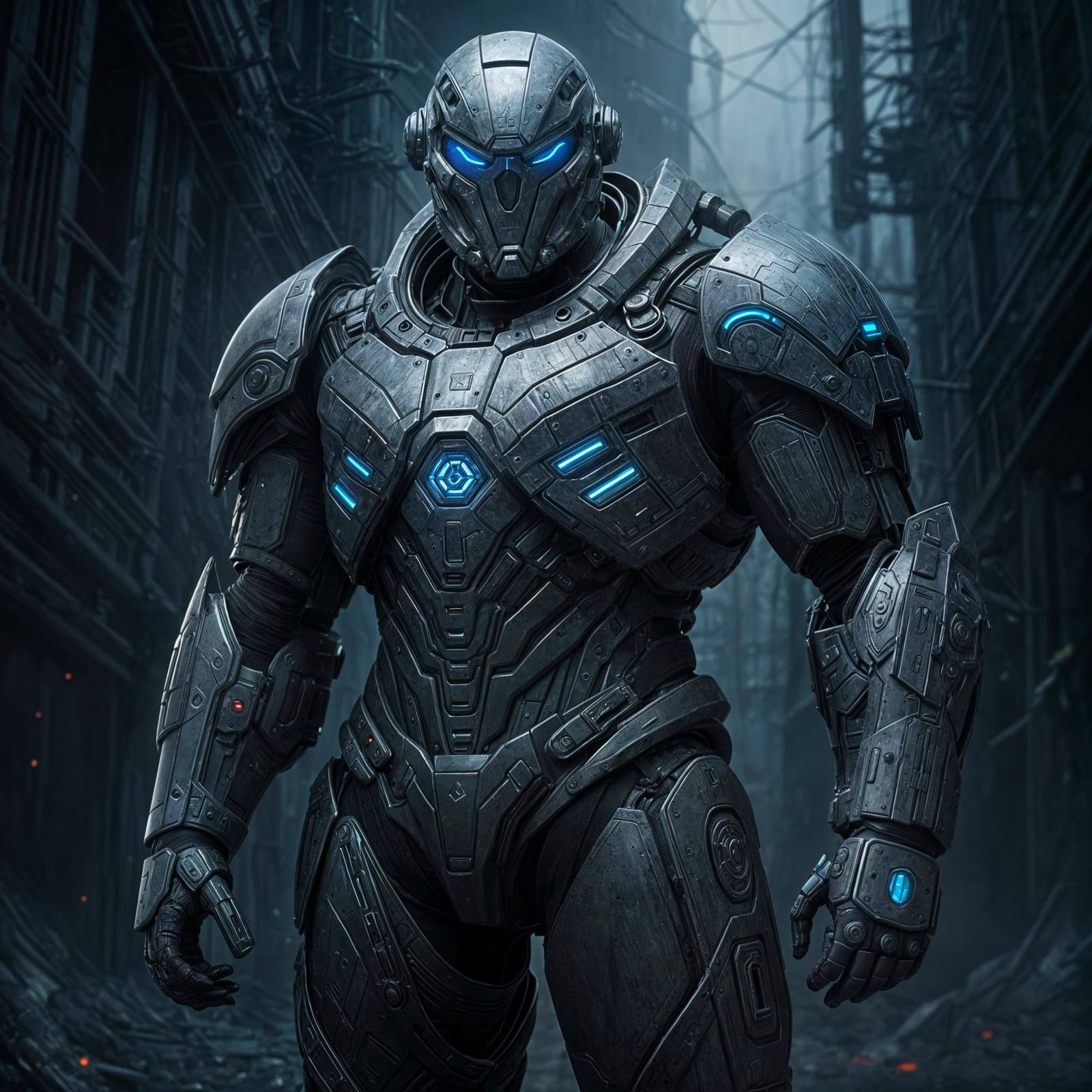Cybernetic Warrior in Futuristic Armor