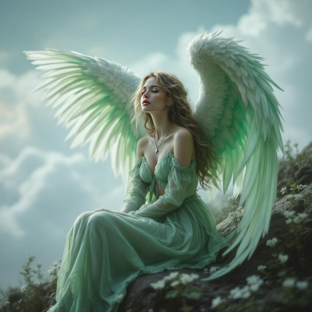 Ethereal Green Angel in Soft Fantasy Style