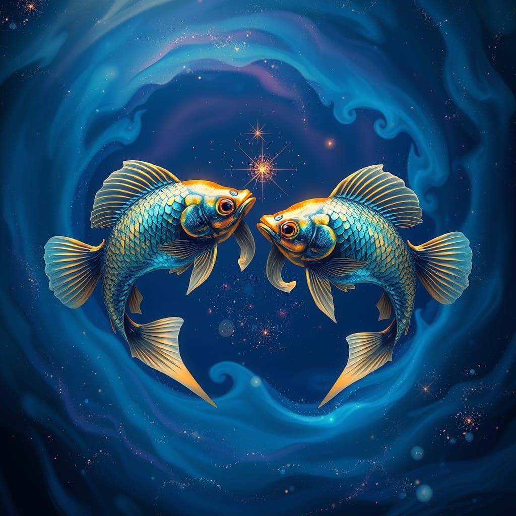 Majestic Pisces Symbol in Iridescent Cosmic Ocean