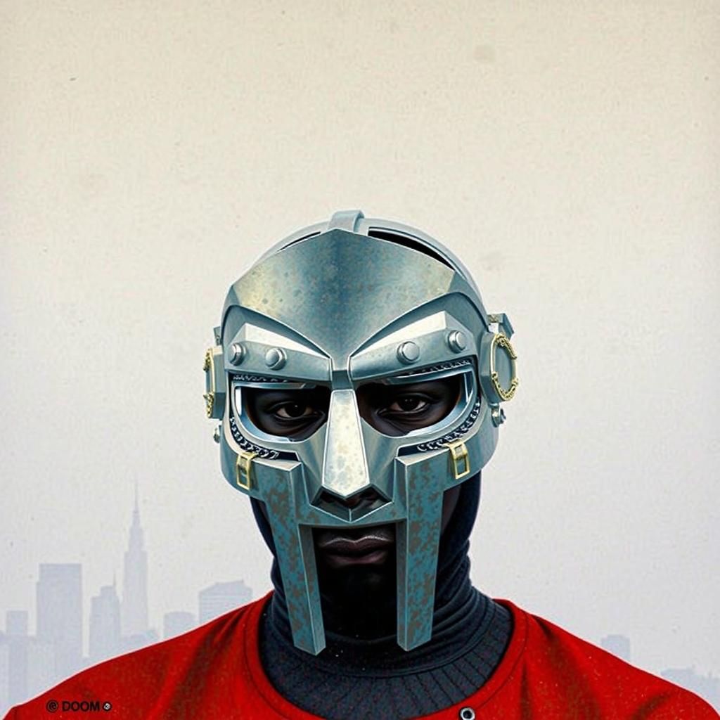 Masked Rapper with Metallic Mask in Cityscape