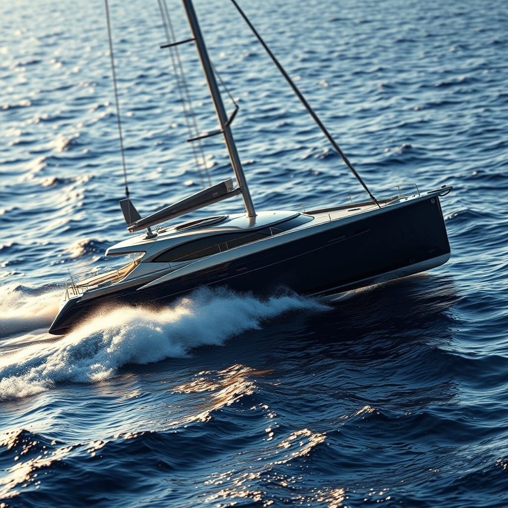 Catamaran Races Across Mediterranean Sea in Hyperrealism