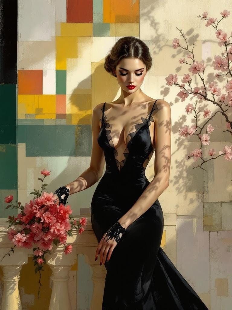 Abstract Pin-Up in Metaphysical Garden, Broken Color Techniq...