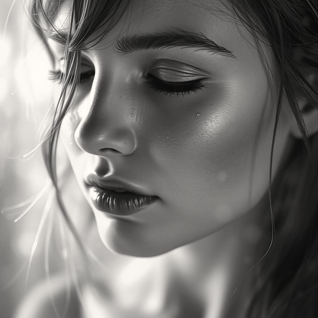 Softly Lit Raindrops on Skin, Iridescent Colors