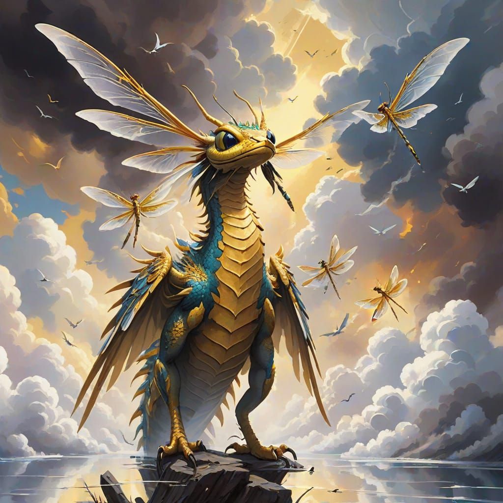 Dreamlike Dragon Flight in Gouache Painting