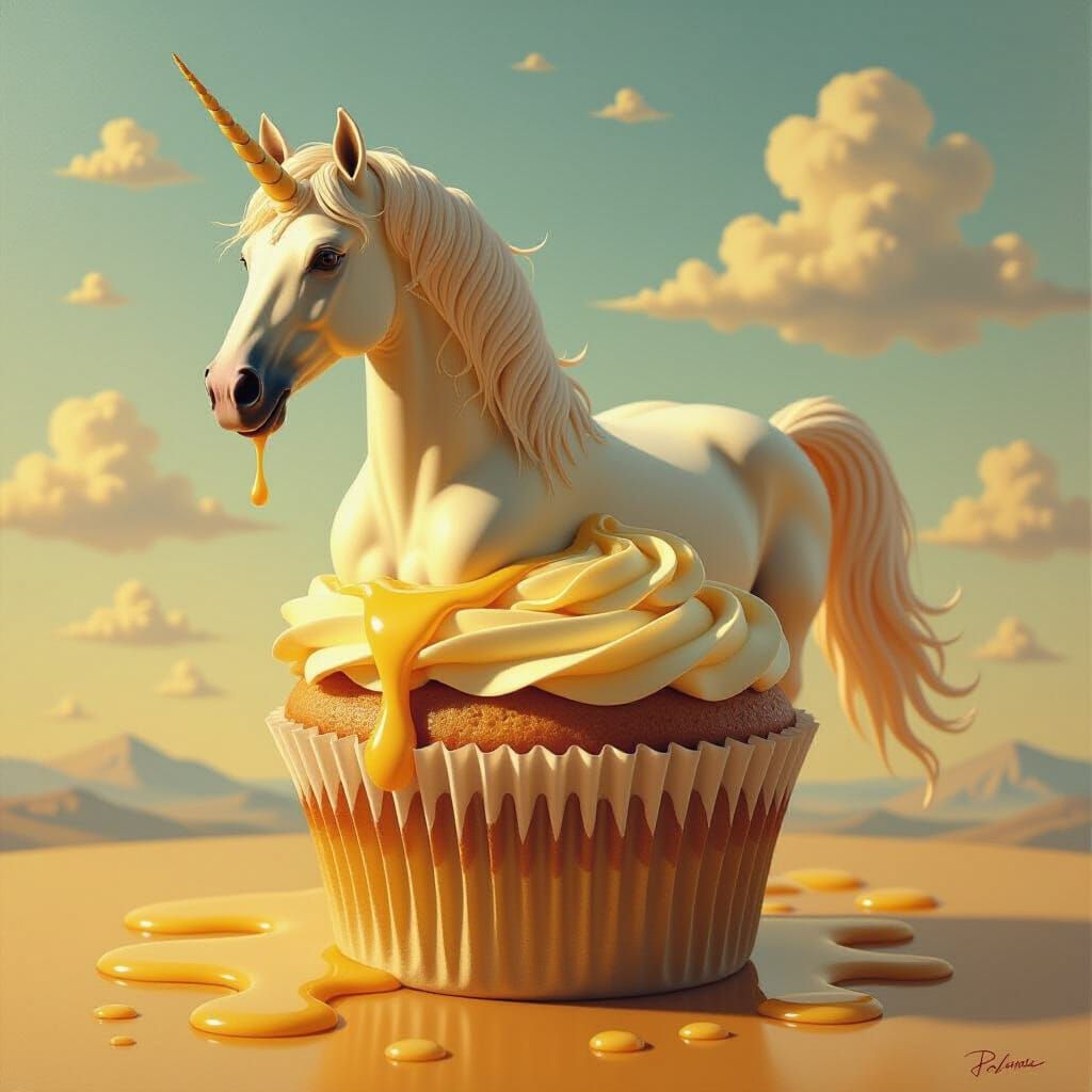 Surreal Melting Horse Cupcake in Dali Style
