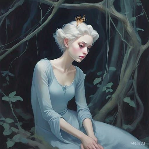 Albino Princess in Dark Jungle - Vintage Cartoon Art