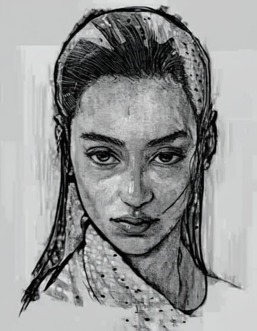 Goth Girl Portrait in High Contrast Impasto Style