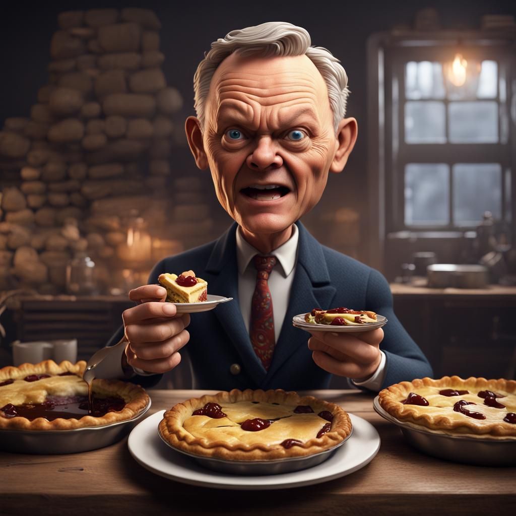 Angry Bobblehead Martin Clunes Eating Pie: Matte Painting