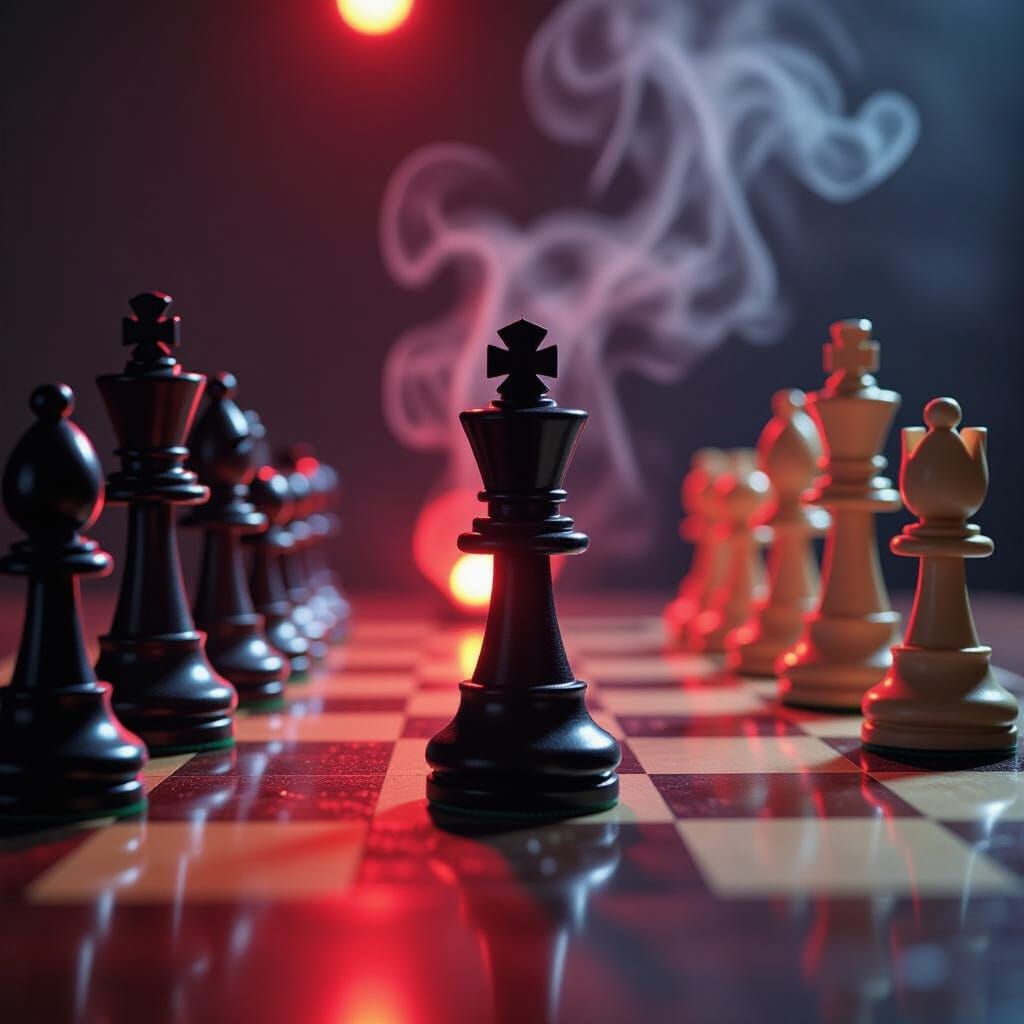 Cinematic Chess Clock and Board with Dramatic Red Lighting