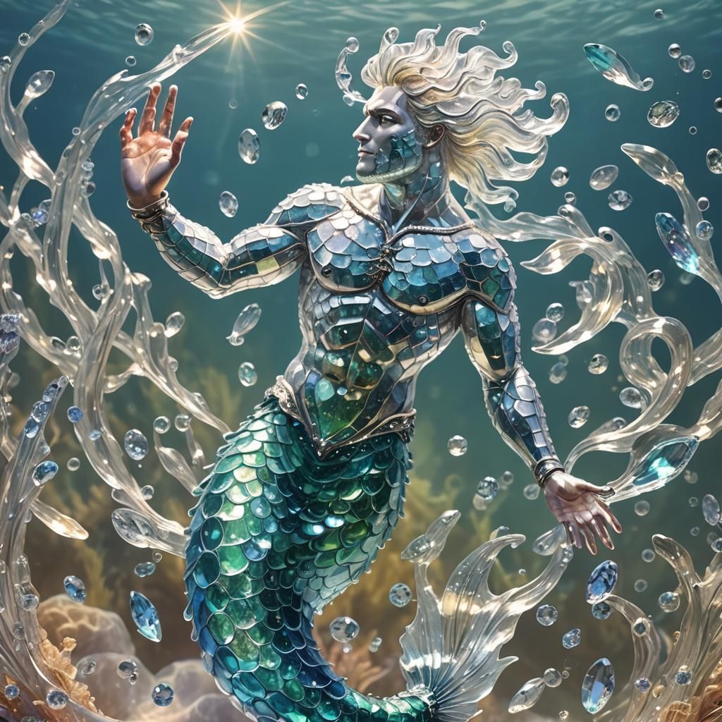 Luminous Crystal Merman in Ethereal Fantasy Ocean