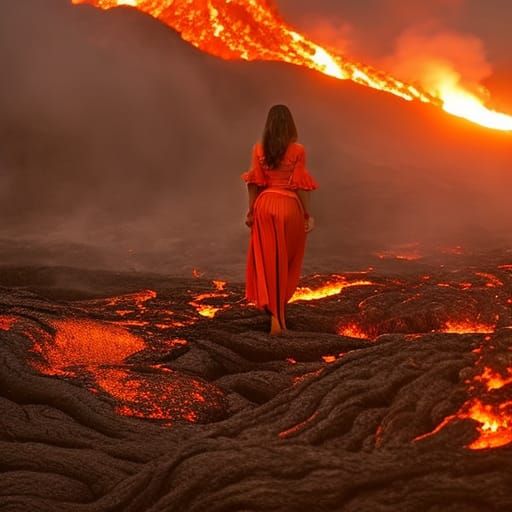 Demonic Figure on Lava Field: Hyperrealistic Photography