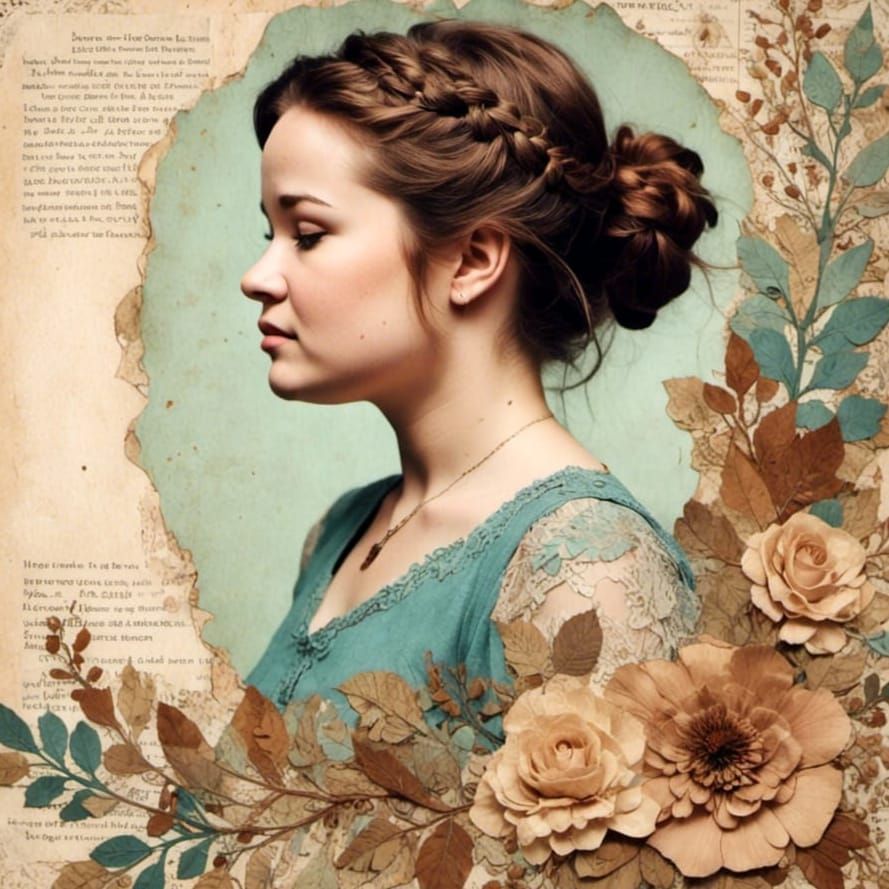 Vintage Scrapbook Collage Art Portrait