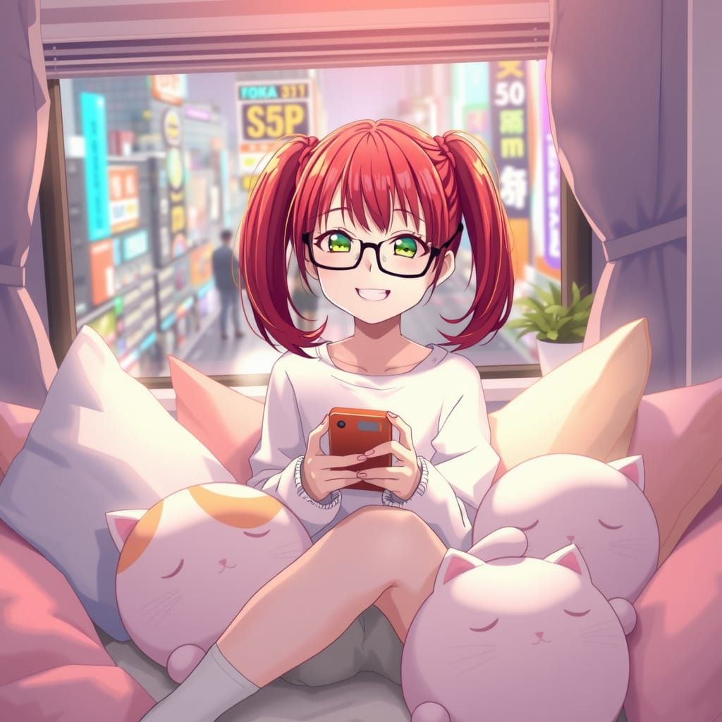 Anime Schoolgirl in Shibuya at Night