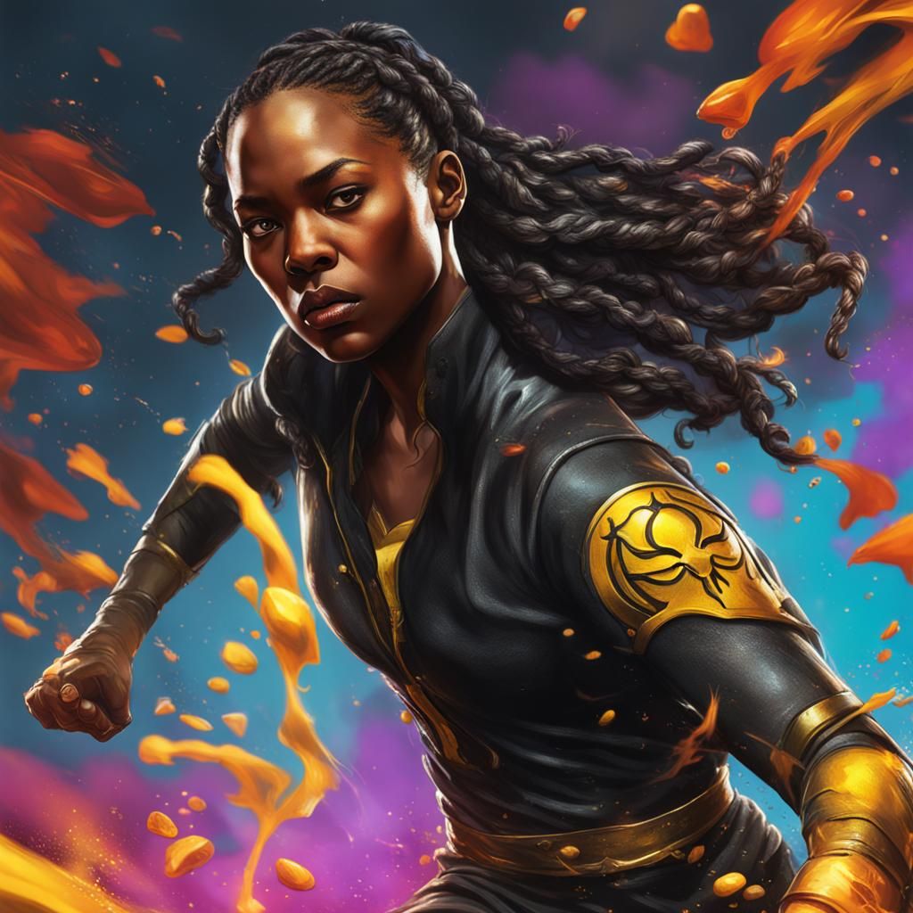 Hyperrealistic Black Female Iron Fist Splash Art