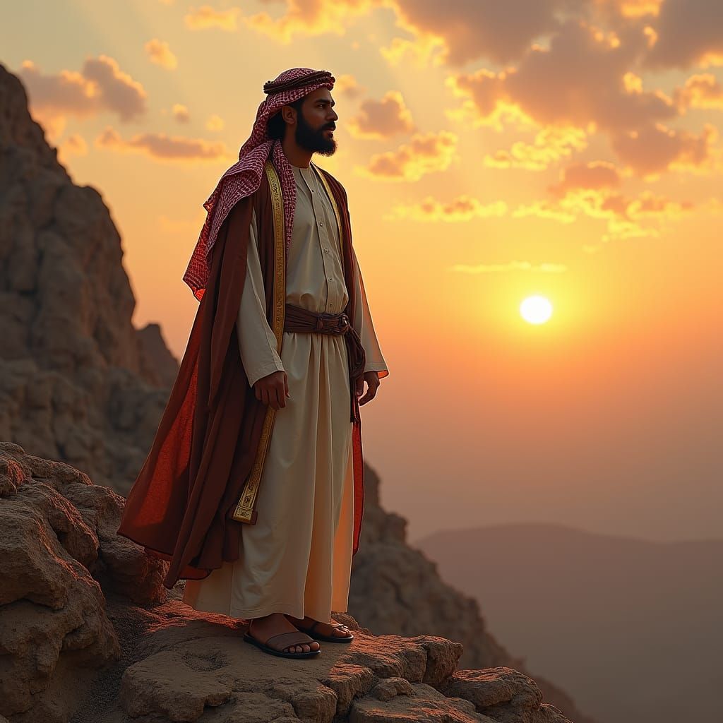 Lebanese Man on Mountain Peak at Sunset