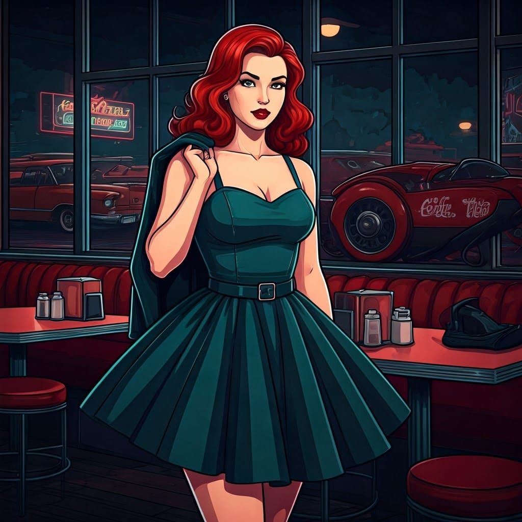Sassy Retro Goddess in a Smoky Diner