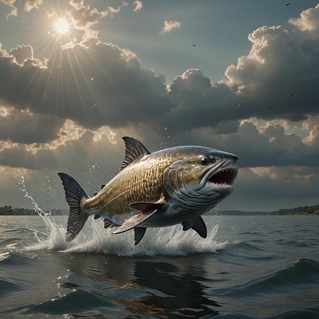 Sunfish Leaps from Water: Epic Digital Painting